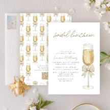 Eleganter QR-Code Champagne Chic Bow Braut-Luncheo