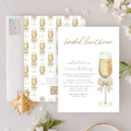 Eleganter QR-Code Champagne Chic Bow Braut-Luncheo Einladung