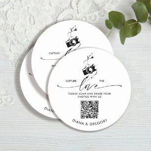 Eleganter QR-Code: Erfassen Sie die Liebe - Foto-S Runder Pappuntersetzer