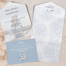 Eleganter QR Code Floral UAWG Online Dusty Blue All In One Einladung