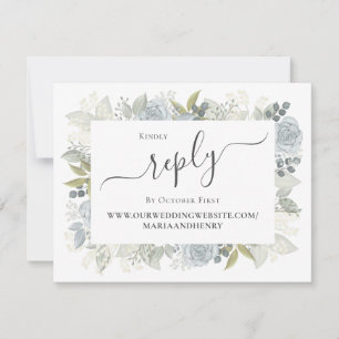 Eleganter QR Code Floral UAWG Online Dusty Blue RSVP Karte