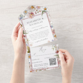 Eleganter QR-Code für Blumenhochzeiten All In One Einladung