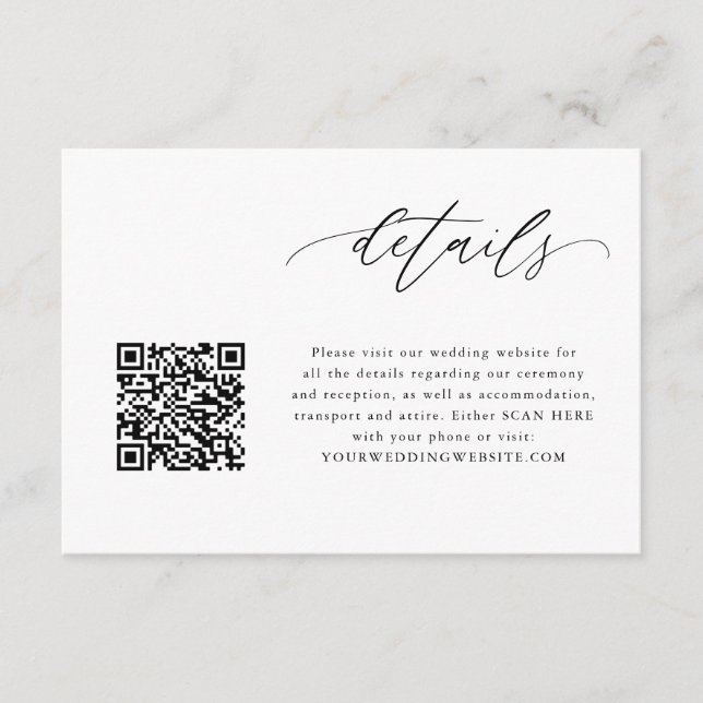 Eleganter QR-Code für Hochzeitdetails Begleitkarte (Vorderseite)