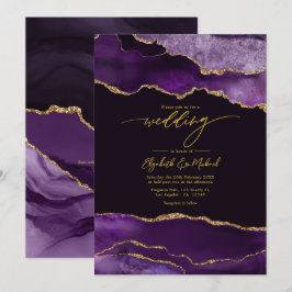 Eleganter QR-Code für Lila und Gold-Agate-Hochzeit Einladung