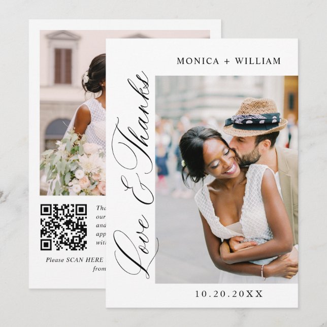 Eleganter QR-Code für Minimalistische Hochzeit 2 F Dankeskarte (Vorne/Hinten)