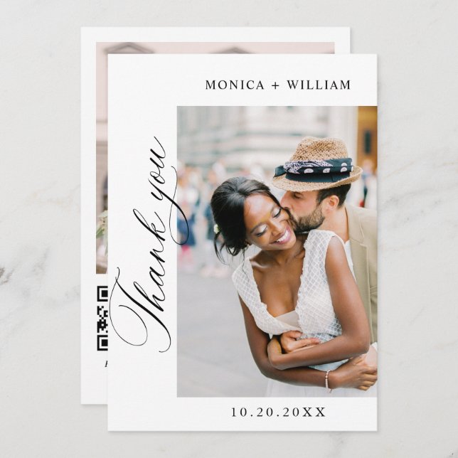 Eleganter QR-Code für Minimalistische Hochzeit 2 F Dankeskarte (Vorne/Hinten)