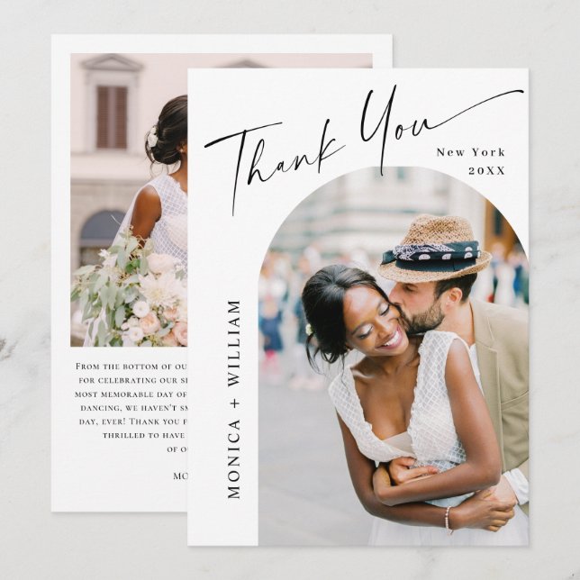 Eleganter QR-Code für Minimalistische Hochzeit 2 F Dankeskarte (Vorne/Hinten)