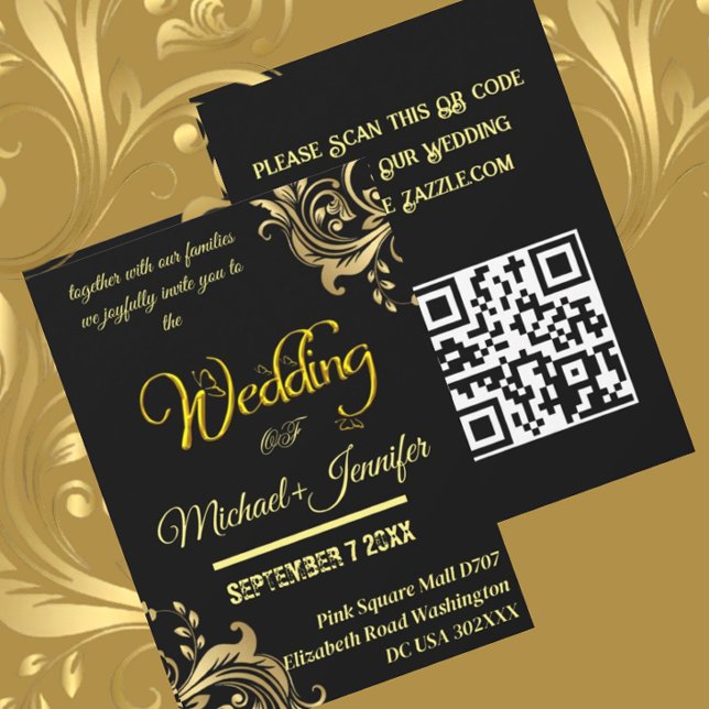 Eleganter QR-Code für Schwarz und Gold-Hochzeiten Einladung (Von Creator hochgeladen)