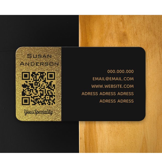 Eleganter QR-Code für Schwarz und Gold Visitenkarte (Luxury design for QR Code Business Card - Black and gold color)