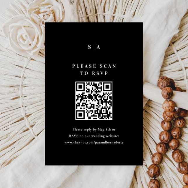 Eleganter QR-Code für Schwarz und Weiß-Hochzeit RSVP Karte (Von Creator hochgeladen)