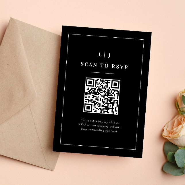 Eleganter QR-Code für Schwarz-Weiß-Hochzeiten RSVP Karte (Von Creator hochgeladen)