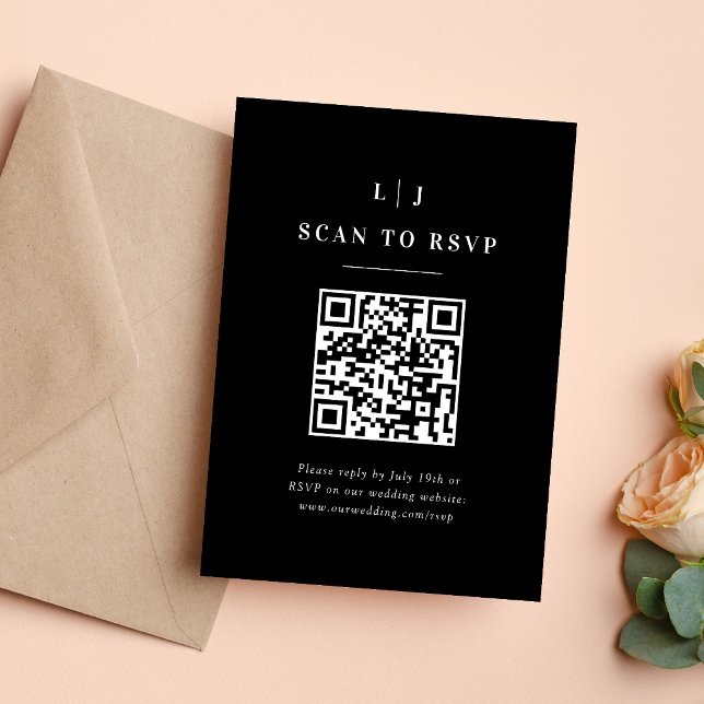 Eleganter QR-Code für Schwarz-Weiß-Hochzeiten RSVP Karte (Von Creator hochgeladen)