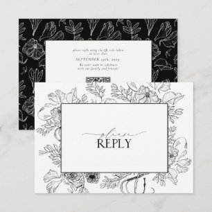 Eleganter QR-Code für Schwarz-weiße Hochzeiten RSVP Karte