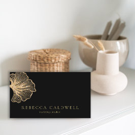 Eleganter QR-Code für Schwarze Gold Floral Visitenkarte