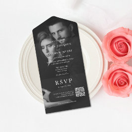 Eleganter QR-Code für schwarzes und weißes Foto All In One Einladung