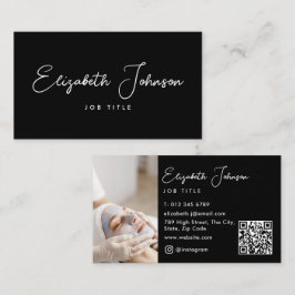 Eleganter QR-Code für schwarzes und weißes Script Visitenkarte