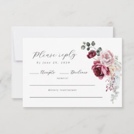 Eleganter QR-Code für Script Blush & Burgundy RSVP Karte