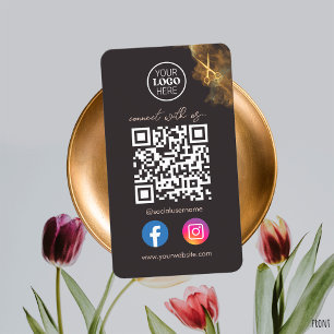 Eleganter QR-Code für Social Media Lila Gold Sciss Visitenkarte
