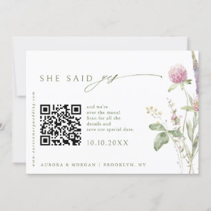 Eleganter QR-Code für Soft Pastel Wildblume Foto Save The Date