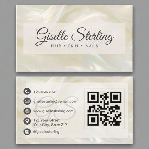 Eleganter QR-Code für weißes Perl Opal Stone Visitenkarte