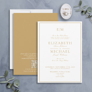 Eleganter QR Code Gold Classic Monogram Wedding Einladung