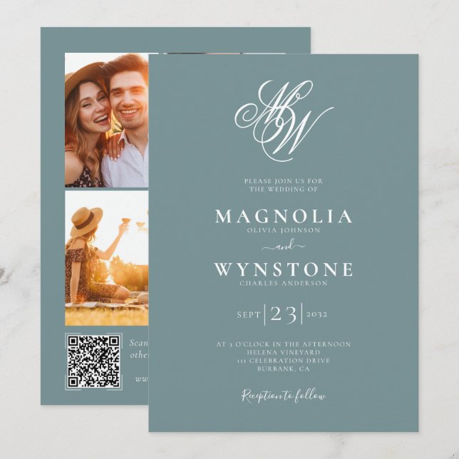Eleganter QR-Code-Hochzeit Einladung (Vorne/Hinten)