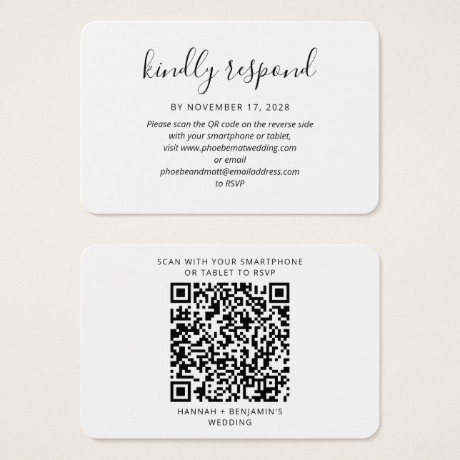 Eleganter QR Code Hochzeitkarte für RSVP-Gehäuse (Vorne & Hinten)