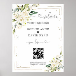 Eleganter QR Code Hochzeitungs-Begrüßungszeichen Poster