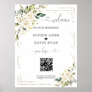 Eleganter QR Code Hochzeitungs-Begrüßungszeichen Poster