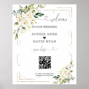 Eleganter QR Code Hochzeitungs-Begrüßungszeichen Poster