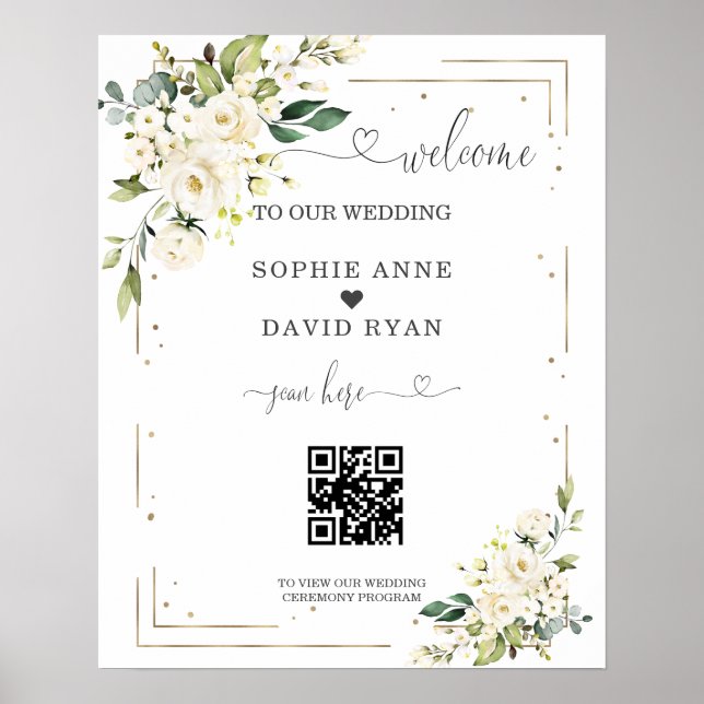 Eleganter QR Code Hochzeitungs-Begrüßungszeichen Poster (Vorne)