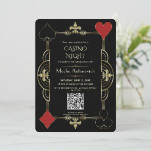 Eleganter QR Code Las Vegas Casino Night Abschluss Einladung