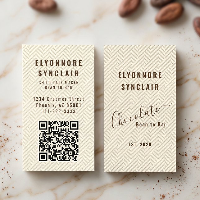 Eleganter QR-Code mit geprägter Schokoladen-Textur Visitenkarte (Von Creator hochgeladen)