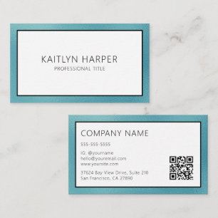 Eleganter QR-Code mit Teal-Folie und schwarzer Umr Visitenkarte