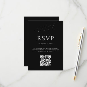 Eleganter QR-Code Moderne Schwarze Hochzeit RSVP Karte