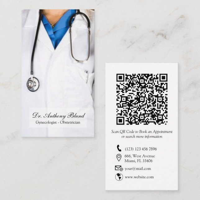 Eleganter QR-Code OBGYN Obstetrician Gynecologist  Visitenkarte (Vorne/Hinten)