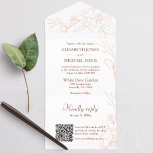 Eleganter QR Code Peach Wedding All In One Einladung