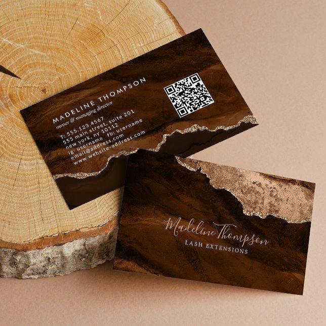 Eleganter QR Code Rust Gold Marble Agate Geode Visitenkarte (Von Creator hochgeladen)