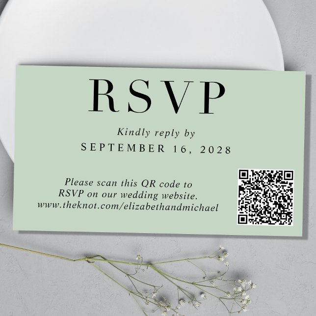 Eleganter QR Code Sage Wedding RSVP Begleitkarte (Von Creator hochgeladen)