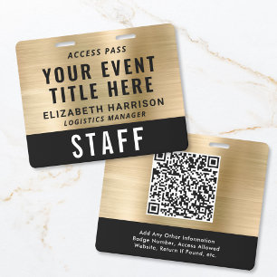 Eleganter QR-Code Schwarz Gold Event Zugangsauswei Ausweis