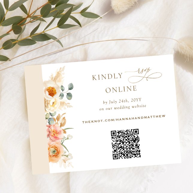 Eleganter QR Code UAWG Peach, Champagner Wedding Begleitkarte (Von Creator hochgeladen)