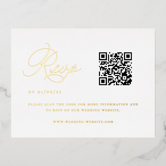 Eleganter QR Code Wedding RSVP Folie Einladungspostkarte (Vorderseite)
