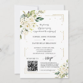 Eleganter QR Code White Blume Goldhochzeit Einladung