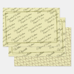 Eleganter Rahmen auf Himmelgelbem Monogramm-Hochze Geschenkpapier Set
