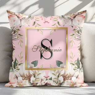 Eleganter Rahmen aus schwarzem Gold Monogramm Rosa Kissen