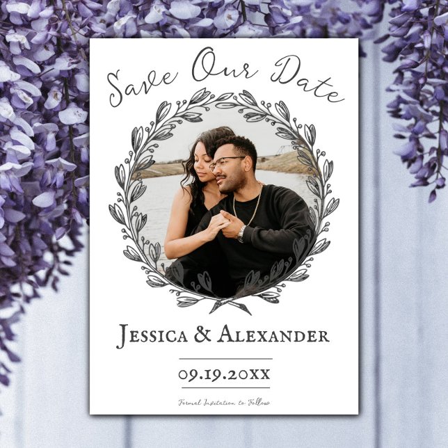 Eleganter Rahmen für das Foto Wreath | Weißes Save Save The Date (White Elegant Wreath Frame Photo Save the Date )