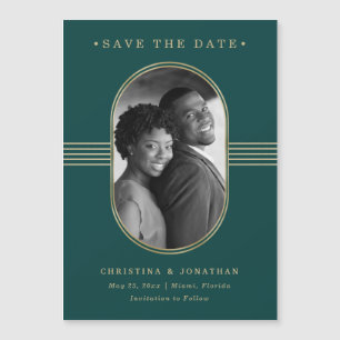 Eleganter Rahmen Green und Gold Save the Date Magnetkarte