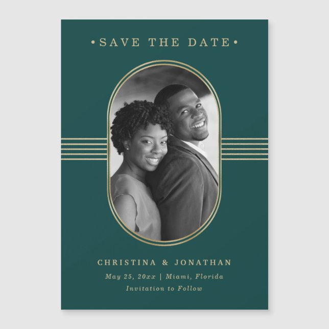 Eleganter Rahmen | Green und Gold Save the Date Magnetkarte (Vorderseite)