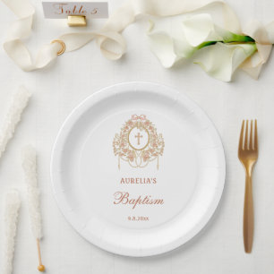 Eleganter Rahmen Heiliges Kreuz Taufe Pappteller