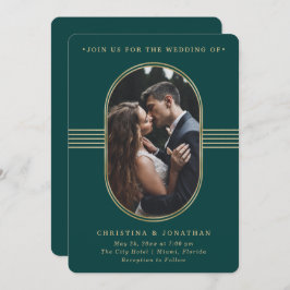 Eleganter Rahmen | Hochzeit von Grün- und Gold-Fot Einladung
